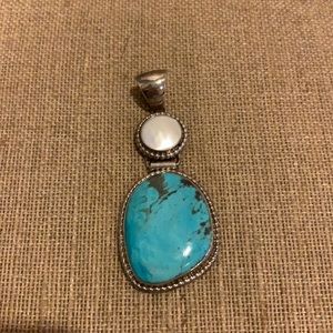 Turquoise and Pearl Sterling Silver Pendant